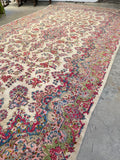 9'6 x 18'4 Vintage oversize floral Kerman rug #2097 / 10x18 Vintage Rug - Blue Parakeet Rugs