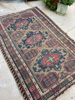 4'3 x 6'8 Antique flat weave Soumak rug #997 / 4x7 Vintage Rug - Blue Parakeet Rugs