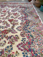 9'6 x 18'4 Vintage oversize floral Kerman rug #2097 / 10x18 Vintage Rug - Blue Parakeet Rugs