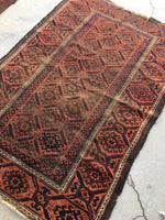 3' x 4'9 Antique Baluch Rug / 3x5 worn vintage rug - Blue Parakeet Rugs