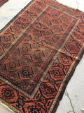 3' x 4'9 Antique Baluch Rug / 3x5 worn vintage rug - Blue Parakeet Rugs