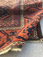 3' x 4'9 Antique Baluch Rug / 3x5 worn vintage rug - Blue Parakeet Rugs