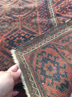 3' x 4'9 Antique Baluch Rug / 3x5 worn vintage rug - Blue Parakeet Rugs