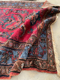 3'6 x 6'2 Antique ruby 'n' floral Persian rug #2101 / 4x6 Vintage Rug - Blue Parakeet Rugs