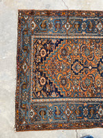 4'1 x 7' Antique Persian Kurdish rug #1952 / 4x7 Vintage Rug - Blue Parakeet Rugs