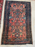 3' x 4'7 Antique scatter rug #2100 / 3x5 Vintage Rug - Blue Parakeet Rugs