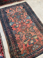 3' x 4'7 Antique scatter rug #2100 / 3x5 Vintage Rug - Blue Parakeet Rugs