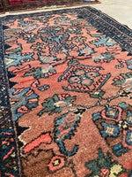 3' x 4'7 Antique scatter rug #2100 / 3x5 Vintage Rug - Blue Parakeet Rugs