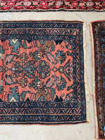 3' x 4'7 Antique scatter rug #2100 / 3x5 Vintage Rug - Blue Parakeet Rugs
