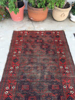3'3 x 6'4 Antique Baluch Rug / 3x6 worn vintage rug (#745) - Blue Parakeet Rugs