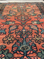 3' x 4'7 Antique scatter rug #2100 / 3x5 Vintage Rug - Blue Parakeet Rugs