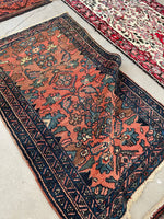 3' x 4'7 Antique scatter rug #2100 / 3x5 Vintage Rug - Blue Parakeet Rugs