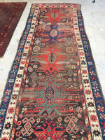 3'7 x 10'2 Antique Caucasian Runner with Eagle Art (#746) - Blue Parakeet Rugs