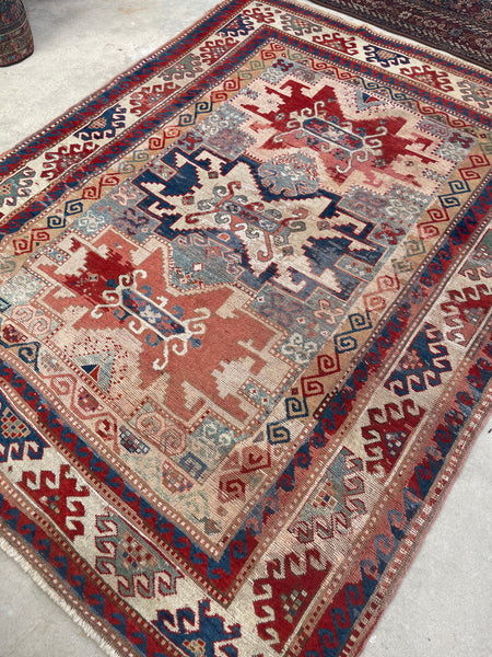 5’6 x 7’1 Antique Kazak Rug (#1387ML) - Blue Parakeet Rugs