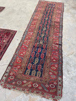 3'2 x 11' Antique worn Persian runner #2260 / 3x11 Vintage Runner - Blue Parakeet Rugs