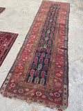 3'2 x 11' Antique worn Persian runner #2260 / 3x11 Vintage Runner - Blue Parakeet Rugs
