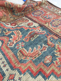 3'8 x 7'2 antique Kurdish rug / 4x7 vintage rug - Blue Parakeet Rugs