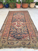 3'8 x 7'2 antique Kurdish rug / 4x7 vintage rug - Blue Parakeet Rugs