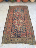 3'8 x 7'2 antique Kurdish rug / 4x7 vintage rug - Blue Parakeet Rugs