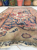 3'8 x 7'2 antique Kurdish rug / 4x7 vintage rug - Blue Parakeet Rugs