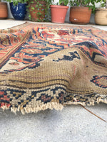 3'8 x 7'2 antique Kurdish rug / 4x7 vintage rug - Blue Parakeet Rugs