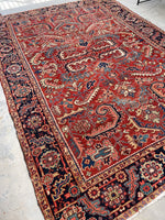 7'2 x 10'1 Antique tribal Heriz wool rug #1953ML / 7x10 Vintage Rug - Blue Parakeet Rugs