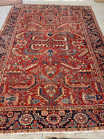 7'2 x 10'1 Antique tribal Heriz wool rug #1953ML / 7x10 Vintage Rug - Blue Parakeet Rugs