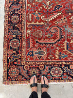 7'2 x 10'1 Antique tribal Heriz wool rug #1953ML / 7x10 Vintage Rug - Blue Parakeet Rugs