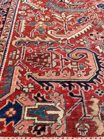 7'2 x 10'1 Antique tribal Heriz wool rug #1953ML / 7x10 Vintage Rug - Blue Parakeet Rugs
