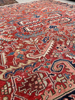 7'2 x 10'1 Antique tribal Heriz wool rug #1953ML / 7x10 Vintage Rug - Blue Parakeet Rugs