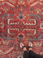 7'2 x 10'1 Antique tribal Heriz wool rug #1953ML / 7x10 Vintage Rug - Blue Parakeet Rugs