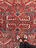 7'2 x 10'1 Antique tribal Heriz wool rug #1953ML / 7x10 Vintage Rug - Blue Parakeet Rugs
