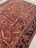 7'2 x 10'1 Antique tribal Heriz wool rug #1953ML / 7x10 Vintage Rug - Blue Parakeet Rugs