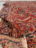 7'2 x 10'1 Antique tribal Heriz wool rug #1953ML / 7x10 Vintage Rug - Blue Parakeet Rugs