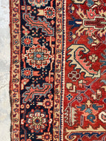 7'2 x 10'1 Antique tribal Heriz wool rug #1953ML / 7x10 Vintage Rug - Blue Parakeet Rugs