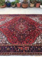 7'2 x 10' Vintage Persian Heriz Rug - Blue Parakeet Rugs