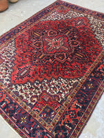 7'2 x 10' Vintage Persian Heriz Rug - Blue Parakeet Rugs
