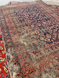 4'8 x 6'9 Antique worn Persian Tabriz rug #1954ML / 5x7 Vintage Rug - Blue Parakeet Rugs