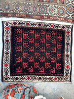 2'5 x 2'8 square antique Baluch mat (#1097) - Blue Parakeet Rugs