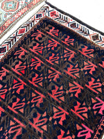 2'5 x 2'8 square antique Baluch mat (#1097) - Blue Parakeet Rugs