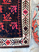 2'5 x 2'8 square antique Baluch mat (#1097) - Blue Parakeet Rugs