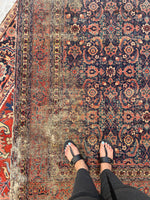 4'8 x 6'9 Antique worn Persian Tabriz rug #1954ML / 5x7 Vintage Rug - Blue Parakeet Rugs
