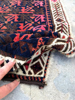 2'5 x 2'8 square antique Baluch mat (#1097) - Blue Parakeet Rugs