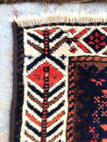 2'5 x 2'8 square antique Baluch mat (#1097) - Blue Parakeet Rugs