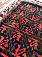 2'5 x 2'8 square antique Baluch mat (#1097) - Blue Parakeet Rugs