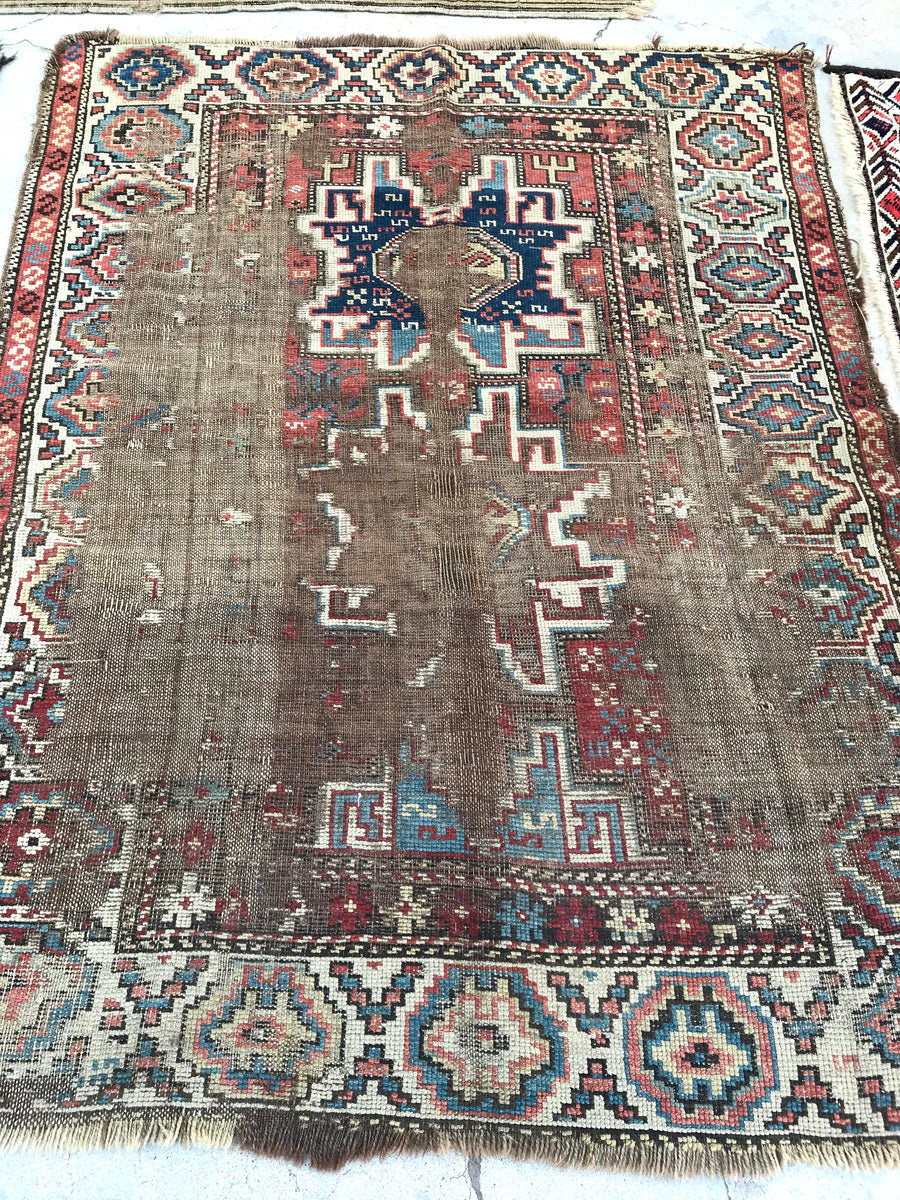 3'2 x 4'3 Antique worn Caucasian Rug / small antique rug (#1101) – Blue ...