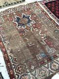 3'2 x 4'3 Antique worn Caucasian Rug / small antique rug (#1101) - Blue Parakeet Rugs