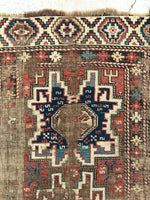 3'2 x 4'3 Antique worn Caucasian Rug / small antique rug (#1101) - Blue Parakeet Rugs
