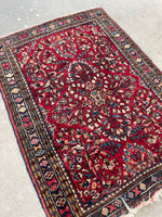 2' x 2'6 Antique Persian Sarouk mat #2266 / 2x3 Vintage Rug - Blue Parakeet Rugs