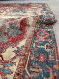 8'8 x 12'2 Antique Persian Serapi with Teal border #2655A / Large Vintage Rug - Blue Parakeet Rugs